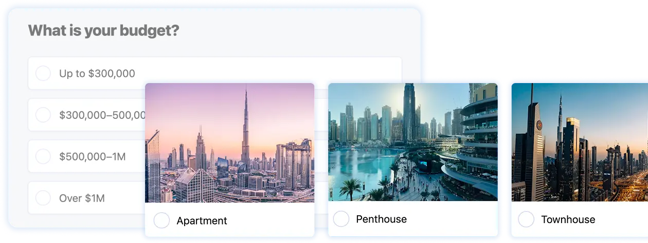 Interactive questions with visual carousels